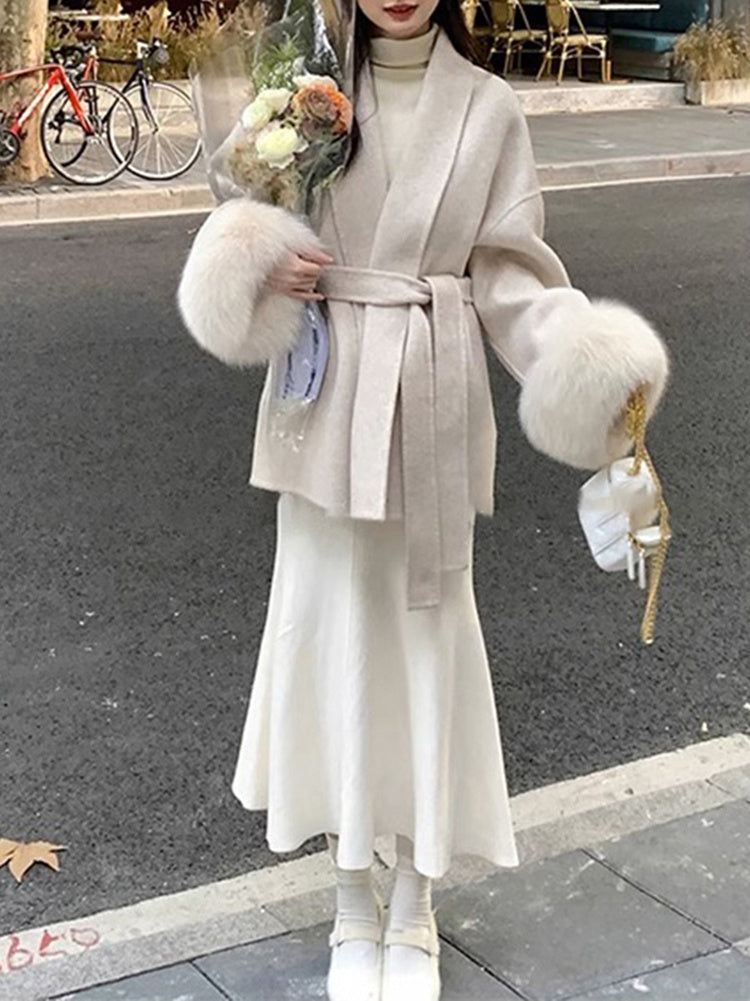 Manteau en cachemire et fourrure