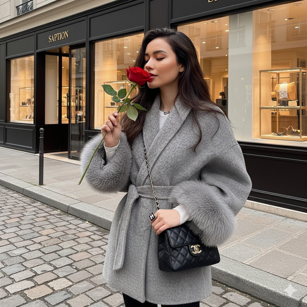 Manteau en cachemire et fourrure